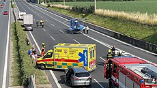 Vážná nehoda osobního vozu a motorky zastavila provoz na dálnici D1 na výjezdu...