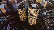 P�vodní zám�r vybudovat na jihovýchodním p�edm�stí Kladna jednu vý�kovou budovu...