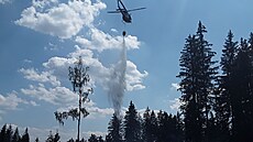 Hasii zasahují s pomocí vrtulníku u poáru lesa v indelové. (26. ervna 2023)
