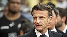 Francouzský prezident Emmanuel Macron na finálovém ragbyovém zápase v Toulouse...