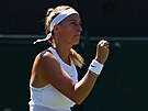 Tenistka Petra Kvitová slaví zisk fiftýnu ve druhém kole Wimbledonu.