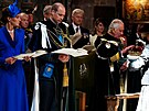 Princezna Kate, princ William a král Karel III. na své skotské korunovaci...
