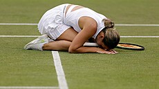 Ukrajinská tenistka Marta Kosuková po otoeném zápase s Mariou Sakkariovou v...