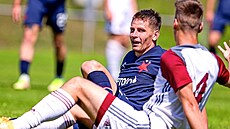 Slávista Luká� Masopust v zápase s Podbrezovou.