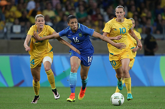 Momentka z utkání Brazilek proti Australankám na olympijských hrách.