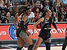 Cheyenne Parkerová a Aja Wilsonová se radují bhem utkání hvzd WNBA.