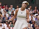 Ukrajinská tenistka Elina Svitolinová smutní v semifinále Wimbledonu.