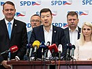 Pedseda SPD Tomio Okamura, éf poslaneckého klubu Radim Fiala a poslanci Jií...