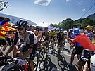 Hlavní pole bhem 14. etapy Tour de France, ve lutém dresu jede lídr Jonas...