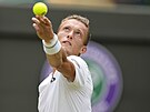 Jií Leheka pi osmifinálovém zápasu ve Wimbledonu.