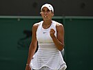 Amerianka Madison Keysová slaví výhru v osmifinále Wimbledonu.