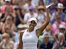 Amerianka Madison Keysová slaví výhru v osmifinále Wimbledonu.