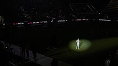 U JE TADY. Show na stadionu Interu Miami pi pedstavení Lionela Messiho.