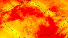 Mapa pedpovdi nejvyích teplot pro esko pro 13. ervenec 2023