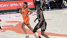 Rhyne Howardová uniká Satou Saballyové bhem utkání hvzd WNBA.