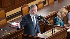 Premiér Petr Fiala při obhajobě vládního úsporného balíčku