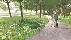 Centrem nového parku u Domova u fontány má být smyslová zahrada.