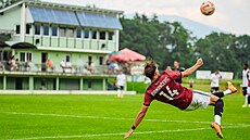 Spar�anská posila Veljko Birman�evi� b�hem p�ípravného utkání na soust�ed�ní v...