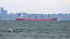 Loď s ukrajinskými plodinami opouští přístav v Oděse. (8. července 2023)