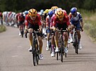 Jezdec týmu Uno-X Anton Charmig (vlevo) táhne peloton v 19. etap� Tour de France