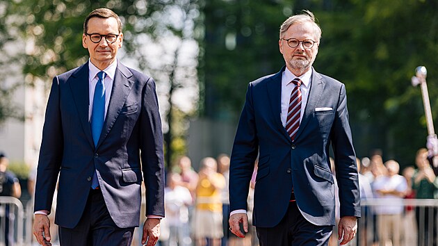 esk premir Petr Fiala a jeho polsk protjek Mateusz Morawiecki (20. ervence 2023)
