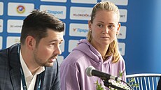 Tenistka Marie Bouzková na tiskové konferenci ped turnajem Prague Open.
