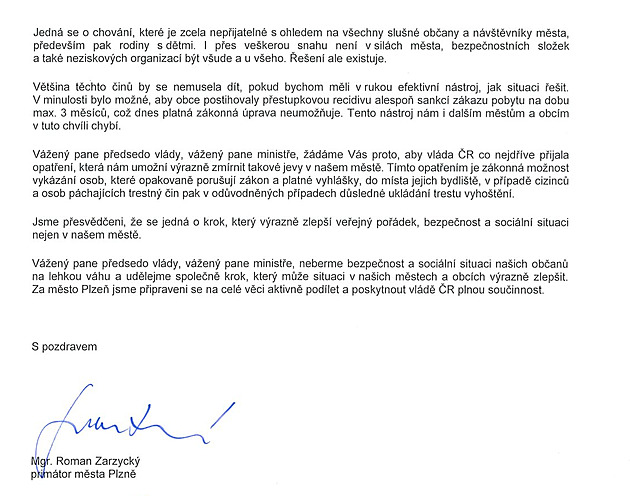 Zástupci Plzně chtějí mít možnost vykázat problémové lidi, napsali Fialovi