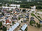 Zaplavená oblast v obci Sneberje u msta Kamnik ve Slovinsku (4. srpna 2023)