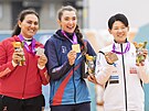 Marie Horáková (uprosted) slaví zlatou medaili na mistrovství svta vedle...
