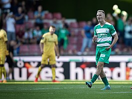 Útoník Bohemians Jan Matouek slaví gól proti Bodö/Glimt v odvetném utkání.