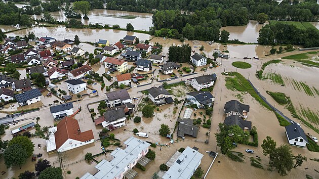 Zaplaven oblast v obci Sneberje u msta Kamnik ve Slovinsku (4. srpna 2023)