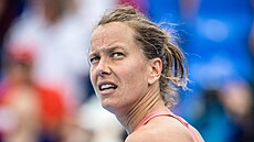 Barbora Strýcová na tenisovém turnaji v Praze.