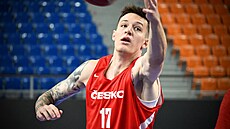 Vít Krejí na tréninku ped pípravným turnajem basketbalové reprezentace v Brn