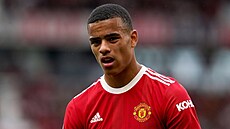 Fotbalista Mason Greenwood v dresu anglického Manchesteru United.