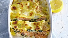 Smetanov� lasagne s lososem a krevetami