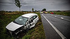 Dv auta se eln srazila na I/35 u Rozbic na Královéhradecku. (1. srpna 2023)