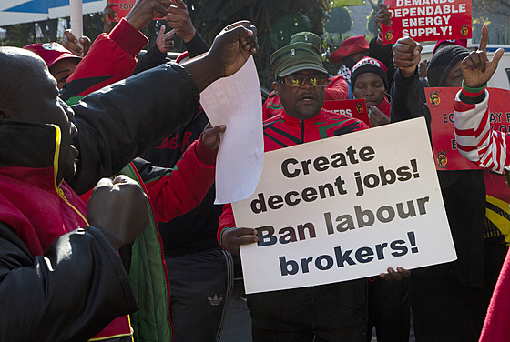 lenové jihoafrického kongresu obchodních odbor protestují v Johannesburgu...