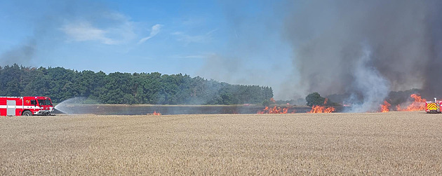 Hasiči zasahovali u požáru pole na Kutnohorsku, někdo ho schválně zapálil