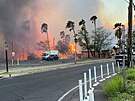 Kou a plameny stoupají v Lahain, okres Maui, Havaj. (10. srpna 2023)