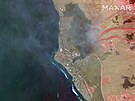 Satelitní snímek ukazuje infraervený pehled lesních poár v Lahain na...