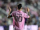 Lionel Messi z Miami se raduje ze své trefy ve tvrtfinále Leagues Cupu proti...