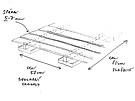 Schéma usazení podkladních hranol a terasových prken, mezi nimi atelier Flera...