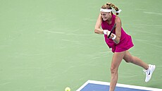 Petra Kvitová se opírá do úderu na turnaji v Cincinnati.
