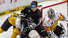 P�ípravné hokejové utkání Litvínov - Karlovy Vary. Zleva Denis Zeman z...