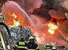 Stedoetí hasii bojují s poárem tídírny odpad v Dolních Hbitech. (25....