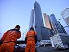 Pokozený mrakodrap v obchodní tvrti Moskva City po údajném útoku dronu (23....