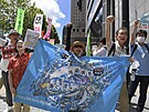 Protest proti vypoutní radioaktivní vody Fukuimou 24. srpna.2023