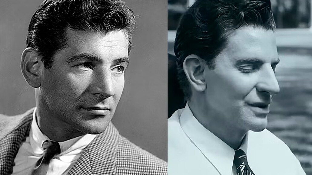 Hraje ho nesprávný? Leonard Bernstein (vlevo) a Bradley Cooper (vpravo), který...