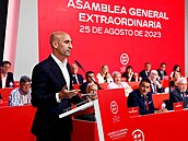 Luis Rubiales bhem valné hromady panlského fotbalového svazu.