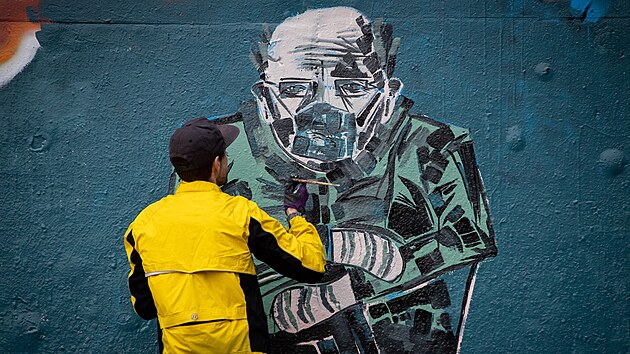 Americk sentor Bernie Sanders na graffiti ve Vancouveru (28. ledna 2021)